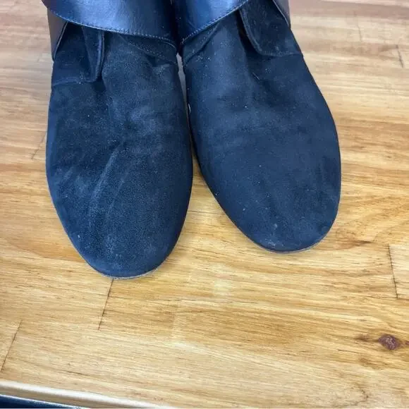 Aquatalia Tillie Black Suede Leather Buckle Wedge Boots Size 8.5